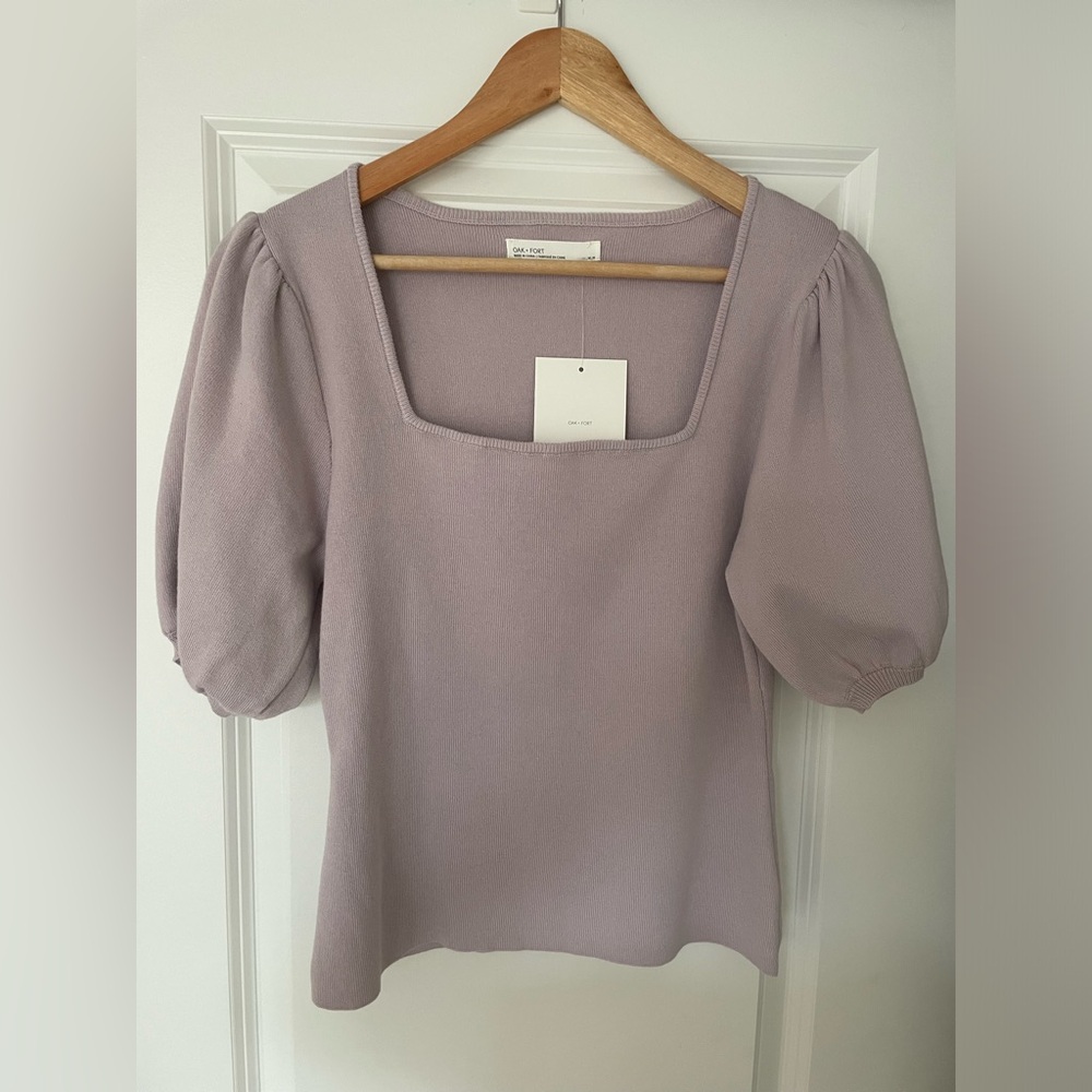 OAK + FORT Square neck puff sleeve top in lilac